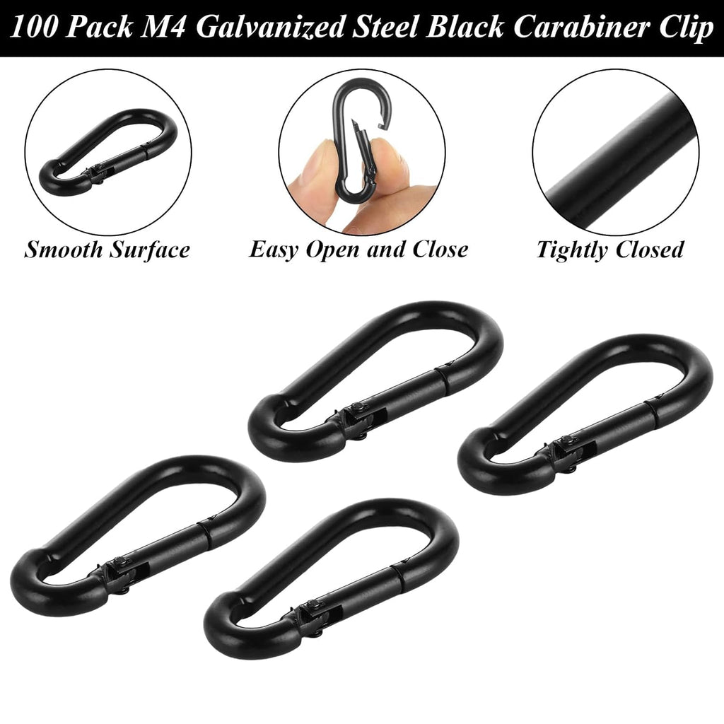 MIVIDE 100 Pack M5 Black Carabiner Clip Spring Snap Hook, 2 Inch Heavy Duty Small Snap Hooks Carabiner Quick Link Clip for Camping Hiking Traveling Outdoor Swing Gym, 220Lbs Capacity