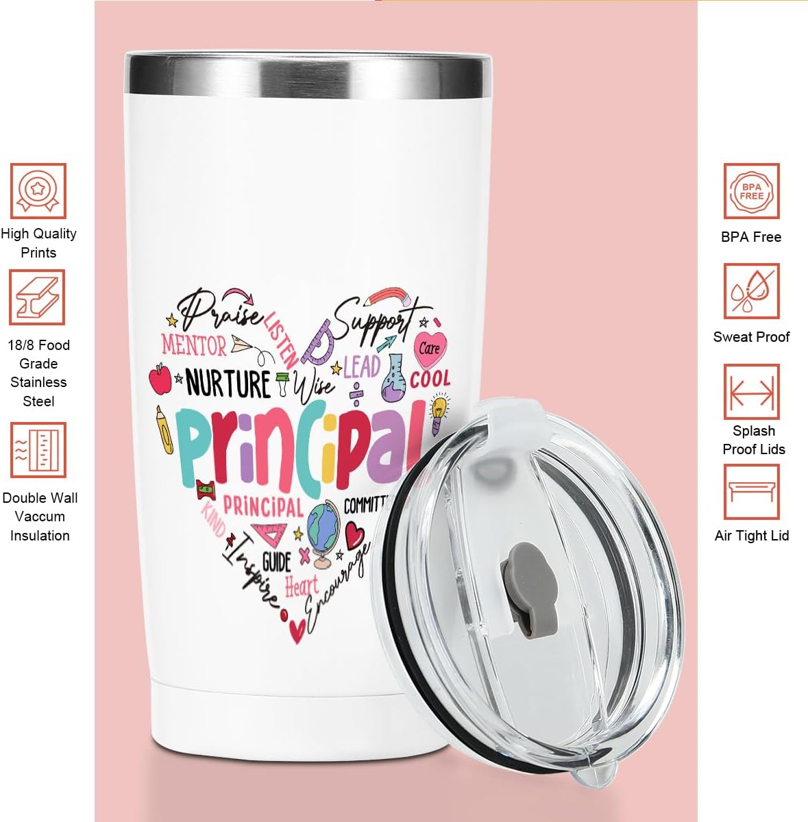Principal Gifts Principal Appreciation Gifts Tumbler, 20 oz Stainless Steel Coffee Mug，Insulated Cup, Inspirational Birthday Christmas Thank You Office for Women Men Boss Coworker Teacher