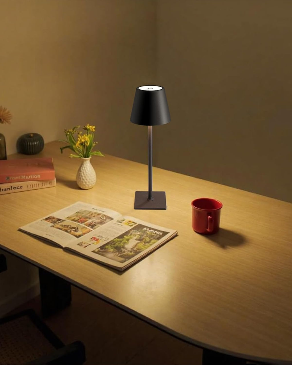 KDG Cordless Black Table Lamp, Portable Desk Lamp, 5000mAh Battery Operated