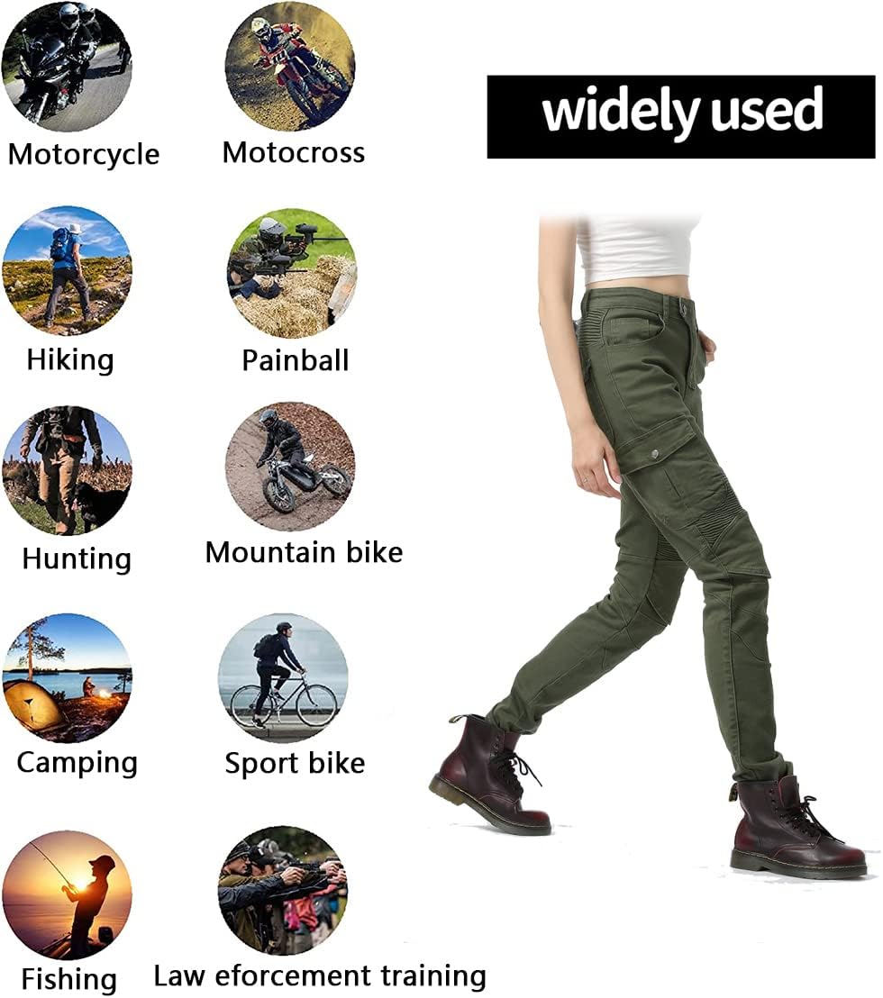 LOMENG Motorcycle Riding Pants Women with CE Level 2 Removable Armor
