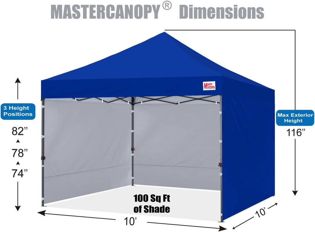 MASTERCANOPY 10x10 Heavy Duty Pop up Canopy Tent with Sidewalls, Blue