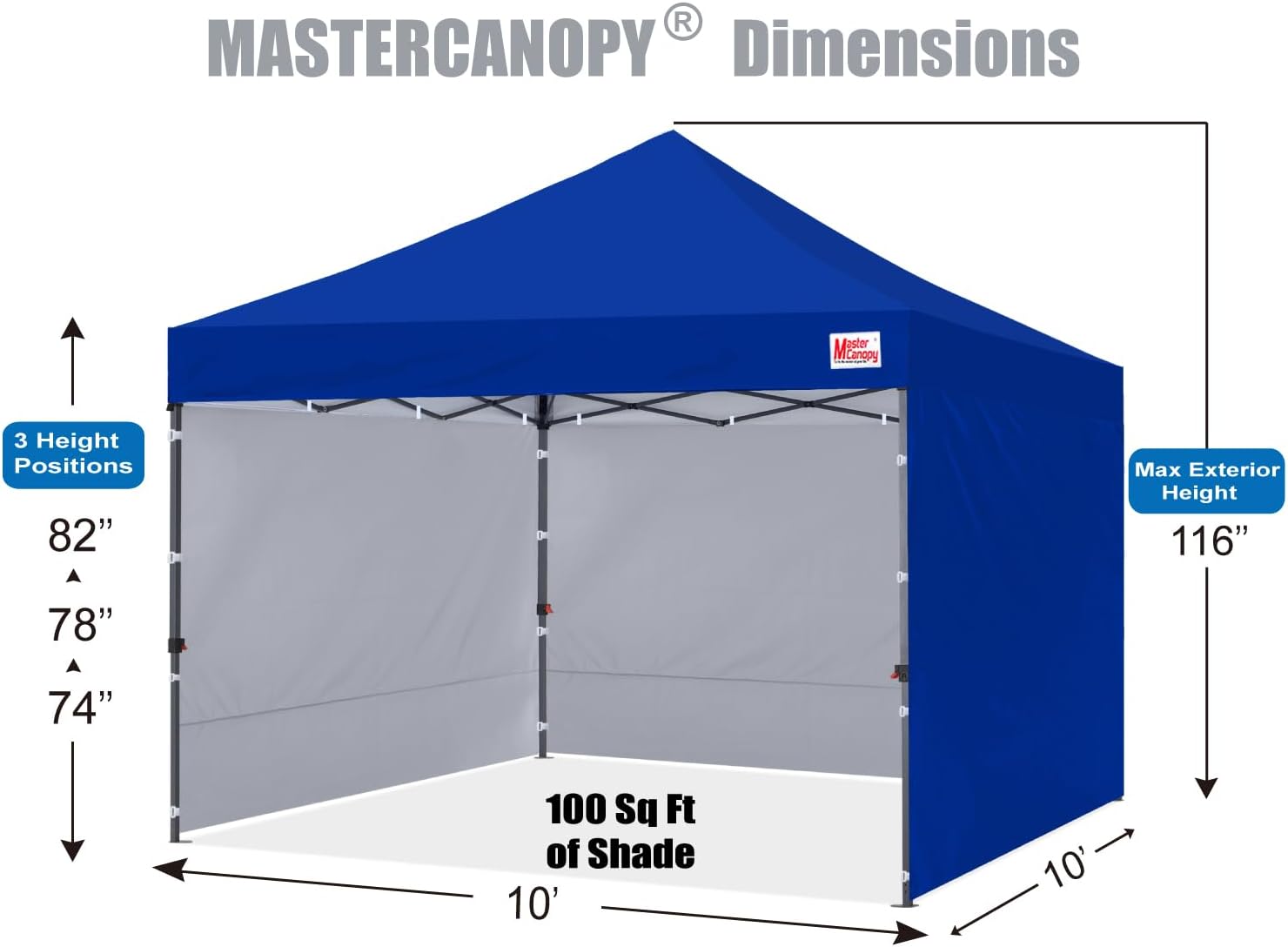 MASTERCANOPY 10x10 Heavy Duty Pop up Canopy Tent with Sidewalls, Blue