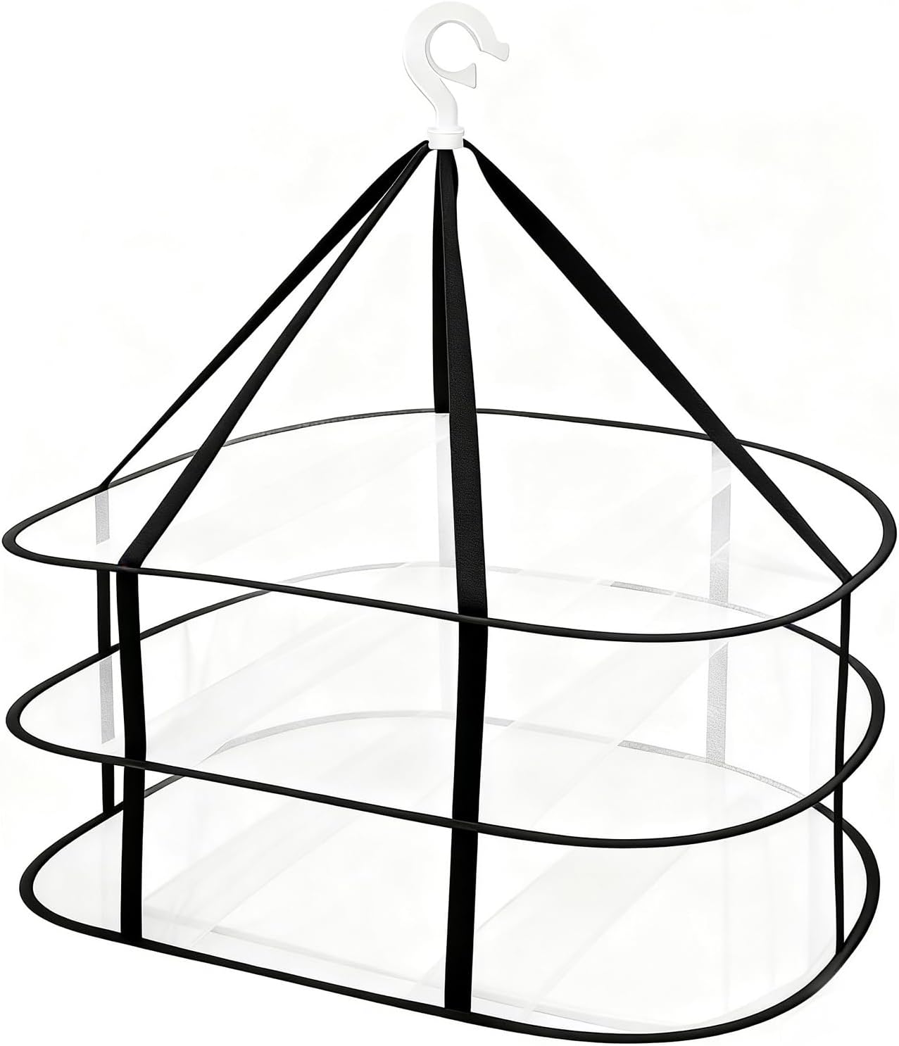 Fashion & Lifestyle 3-Tier Foldable Clothes Black Drying Rack, Hanging Mesh Laundry Dryer with Sturdy Frame for Delicates/Sweaters/Underwear, Space-Saving Indoor Outdoor Drying Organizer