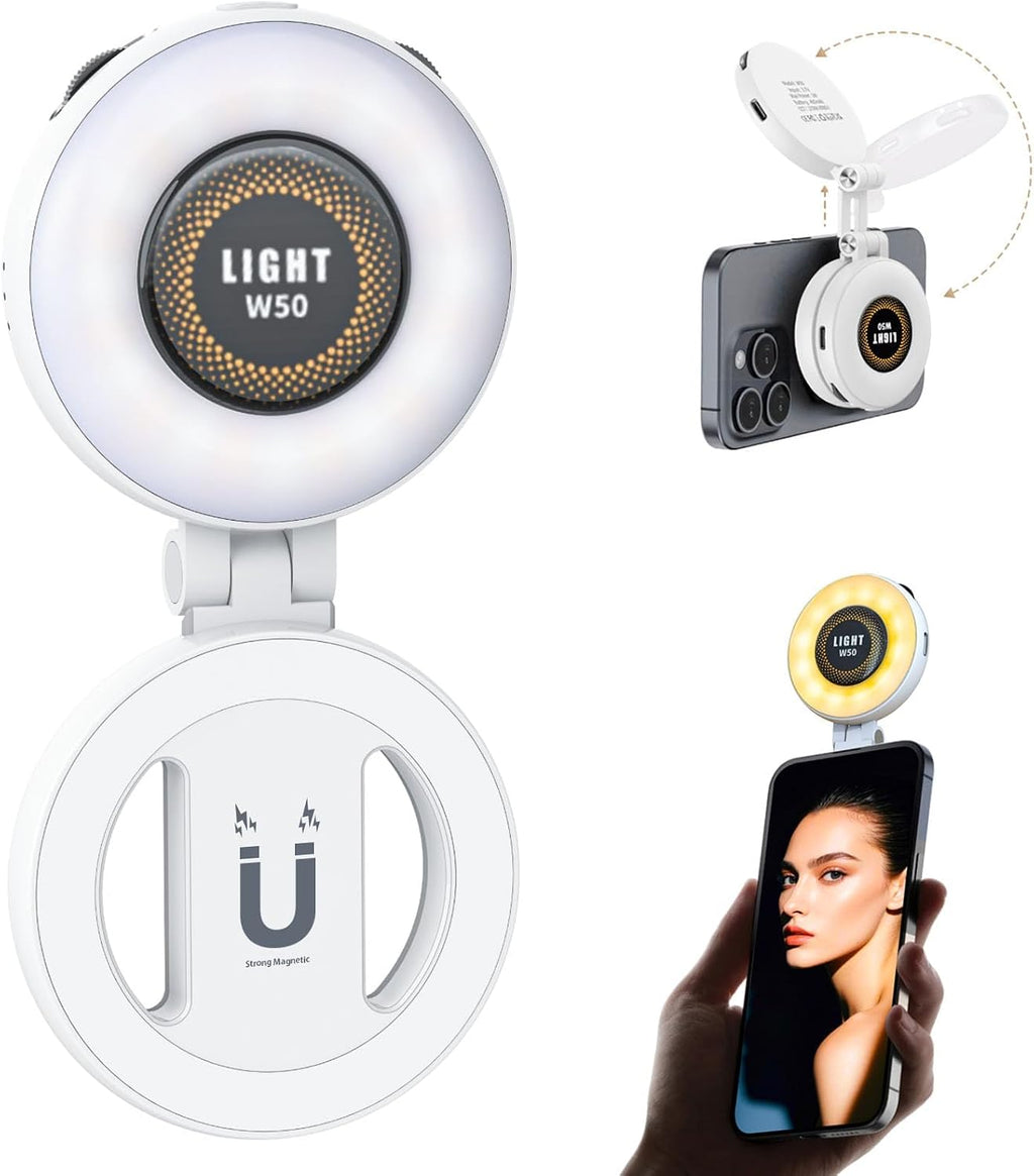 Portable Selfie Light for iPhone: Rechargeable Phone Fill Lights, Ring Light for Camera Picture, Makeup Photo, Video Conferences, Laptop Use, Zoom Meetings, TikTok, Vlog Photography