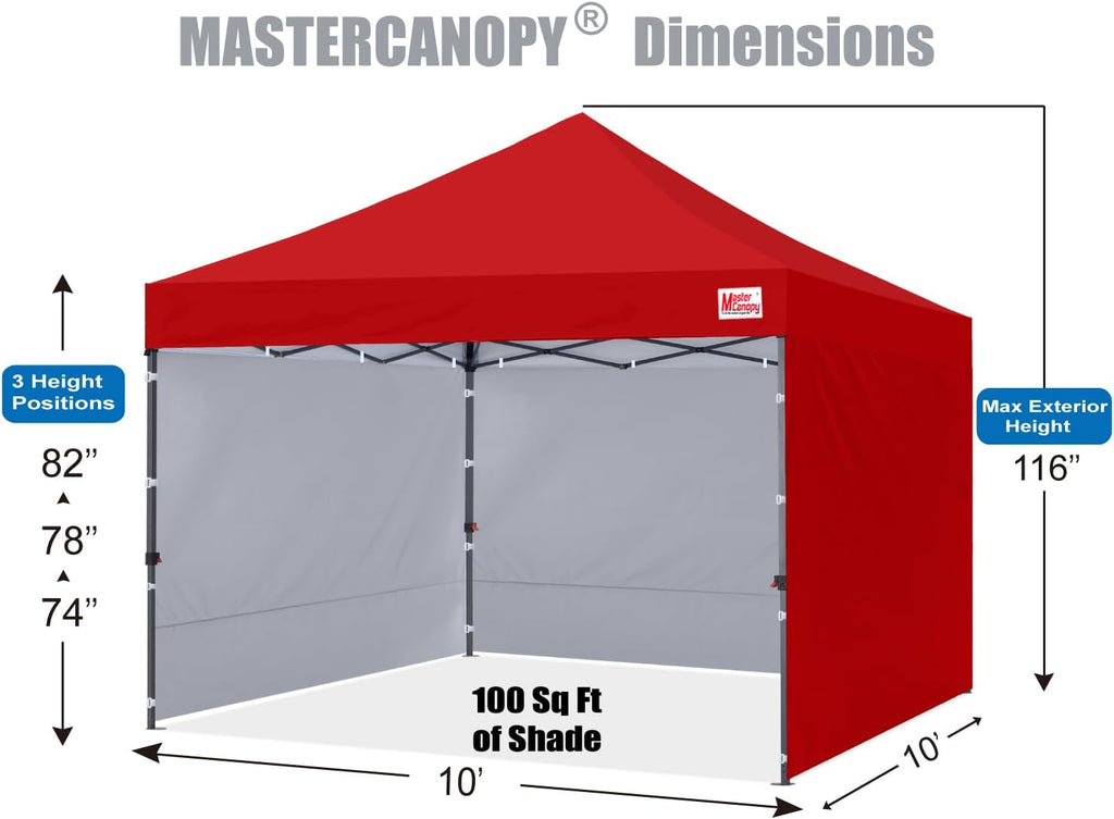 MASTERCANOPY 10x10 Heavy Duty Pop up Canopy Tent with Sidewalls, Red
