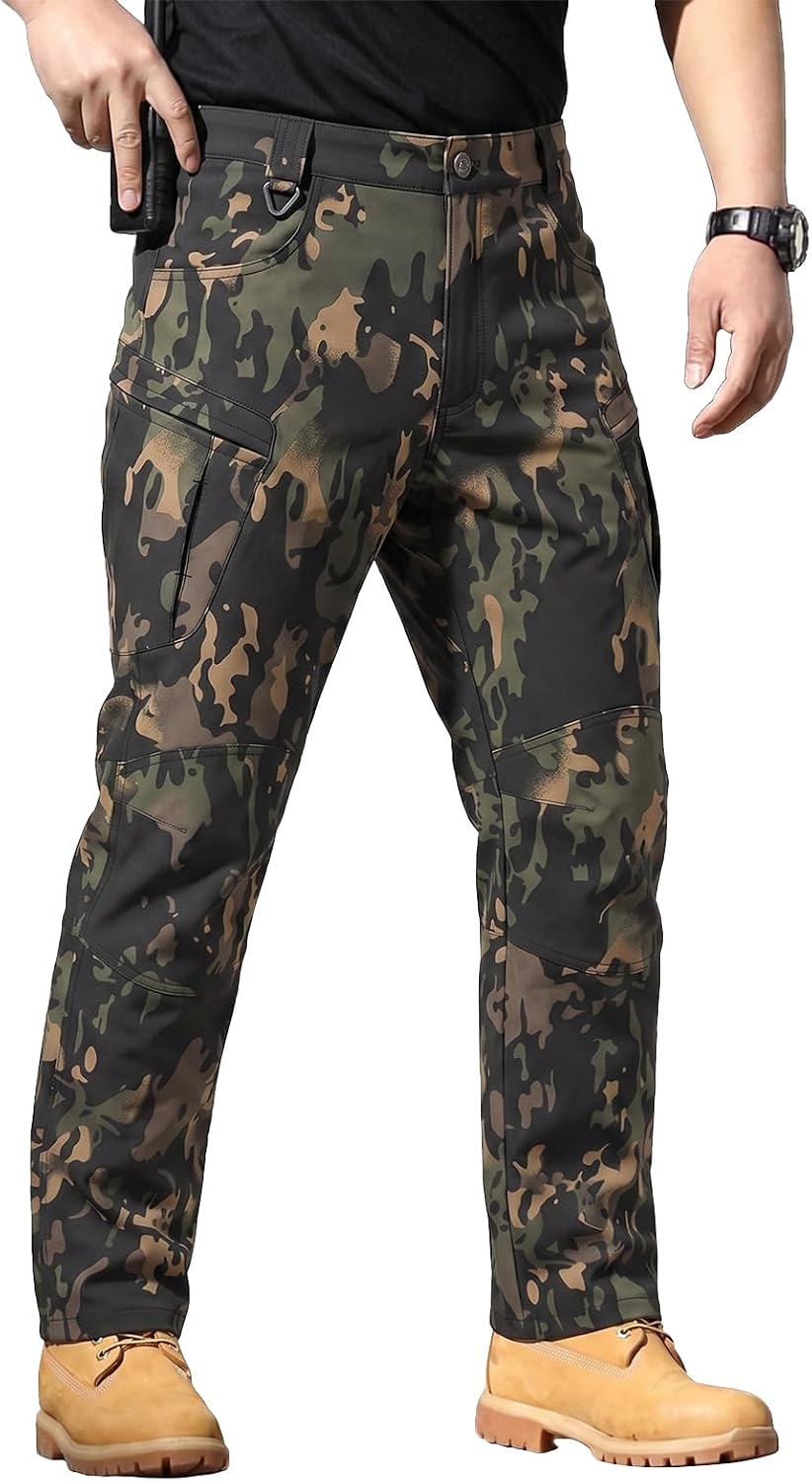 Men's Stretch Tactical Pants Waterproof Ripstop Fabric Cargo Pants Lightweight Casual Hiking Outdoor Work Pants (No Belt)