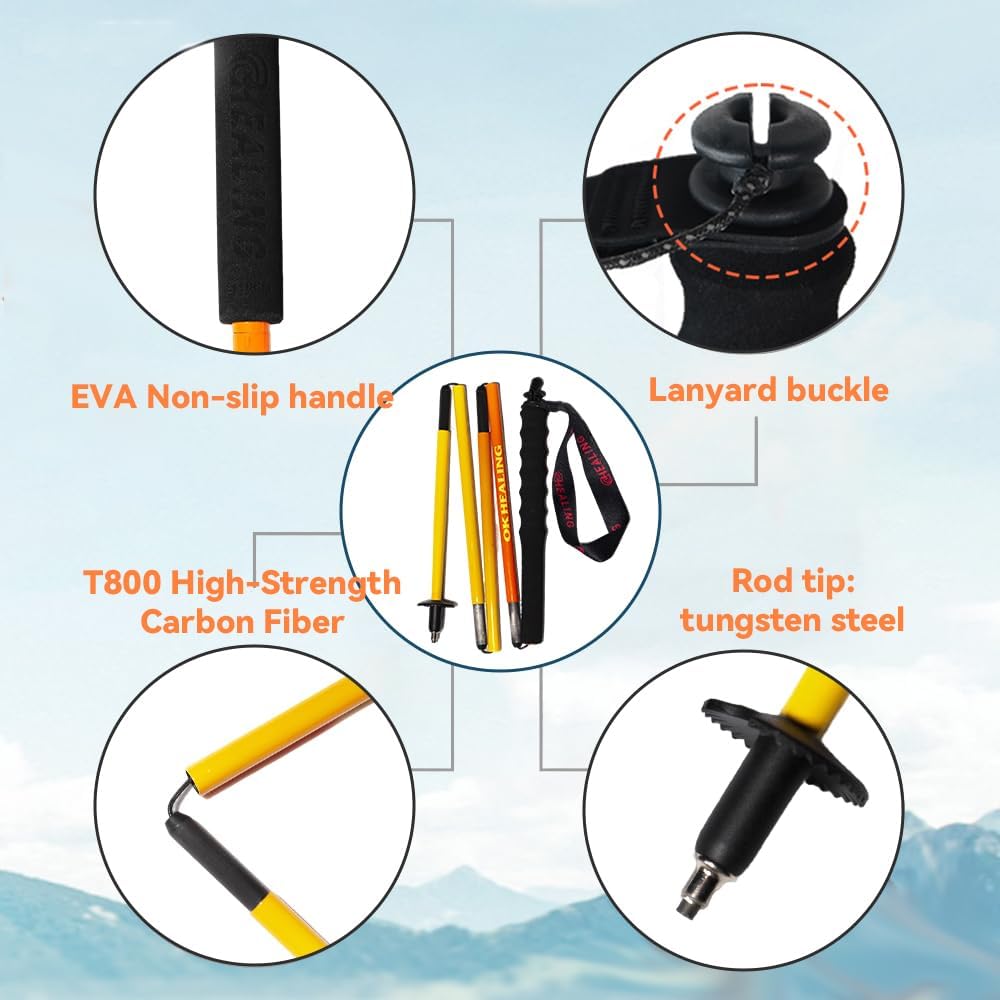 2pc High Strength 5-Section Foldable Carbon Fiber Trekking Poles - 115g/125g/130g, Compact Hiking Staff for Men & Women, Ideal for Hiking, Trekking, Mountaineering & Backpacking