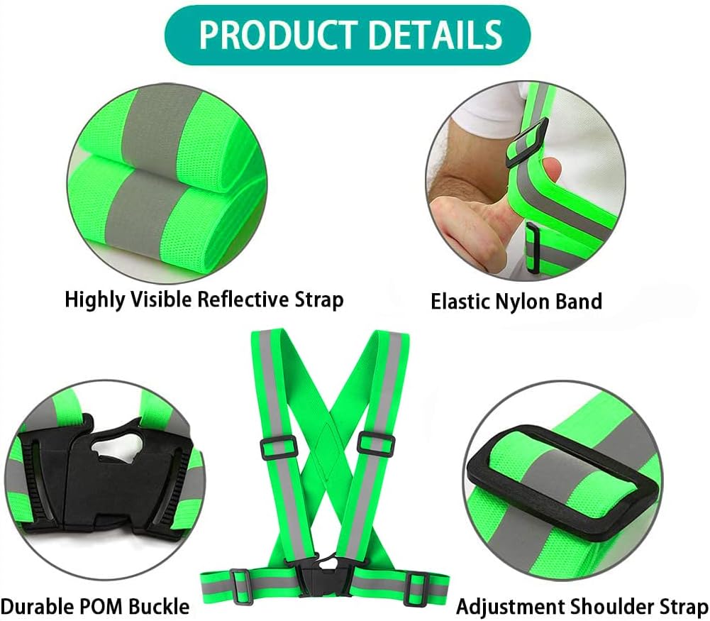 Running Reflective Vest Gear 3 Pack, Adjustable Safety Vest High Visible Reflective Belt Straps Night Walking Vest