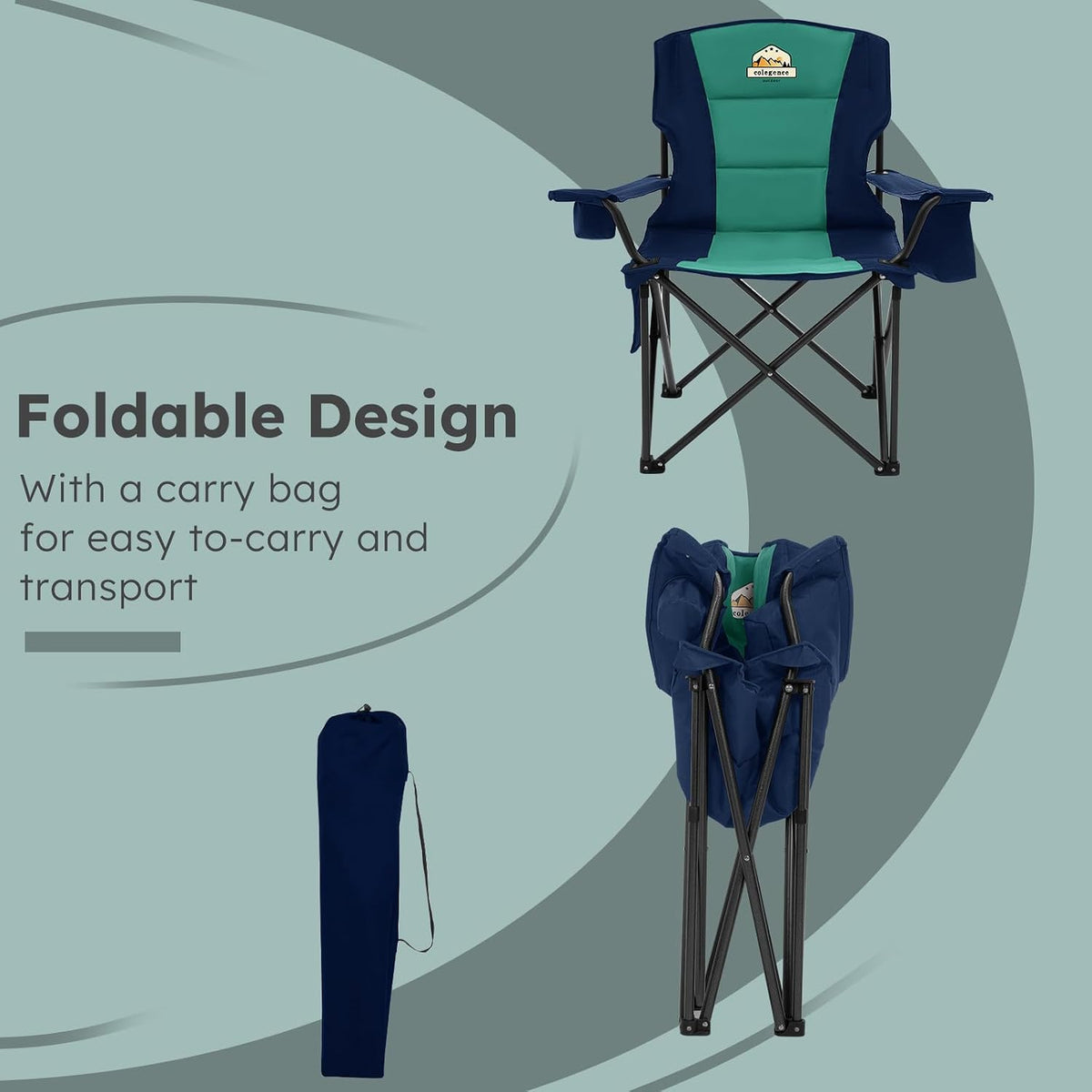 Colegence Oversized Heavy Duty Camping Chairs, 2 Pack, 450 lb, Dark Blue
