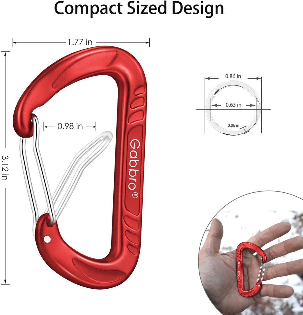 Gabbro Carabiner Clips Heavy Duty 12kN (2697 lbs), Wiregate Aluminum Lightweight Caribeener for Hammock, Hiking, Camping, Water Bottle, Dog Leash Harness, Keychains