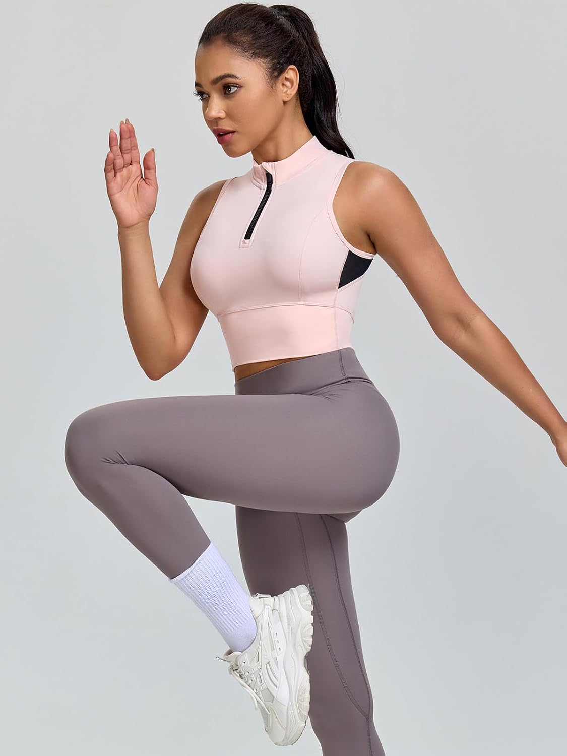 AARYA Zip Front Cropped Workout Tank Tops with Built in Bra