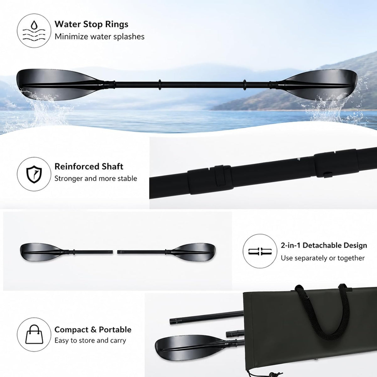 Kayak Paddle Heavy Duty,Portable Boat Oar with Thickened Reinforced Shaft Non-Slip Frosted Grip Telescopic Paddle for Ice Breaking Multi-Scenario Water Use.