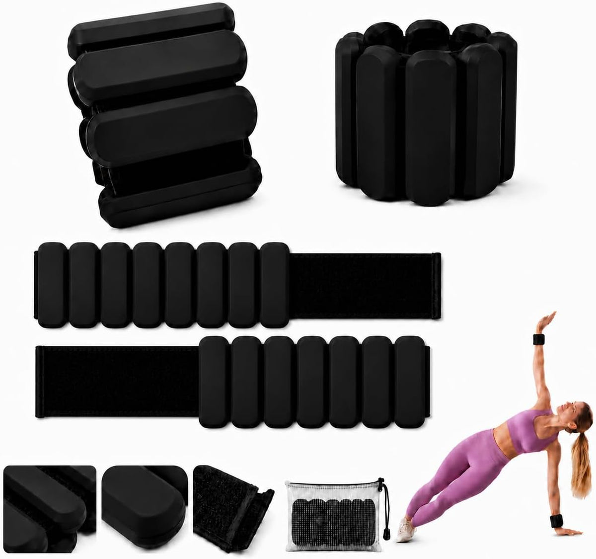 2lb Wrist Weights Adjustable Silicone Weighted Bracelets for Pilates