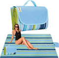 K Y KANGYUN Beach Blanket Outdoor Picnic Blankets Mat 80"x60" Extra Large Waterproof Sand Proof Camping Blanket Lightweight Folding Portable Travel Blanket for Family Park Beach Grass (Blue Line)