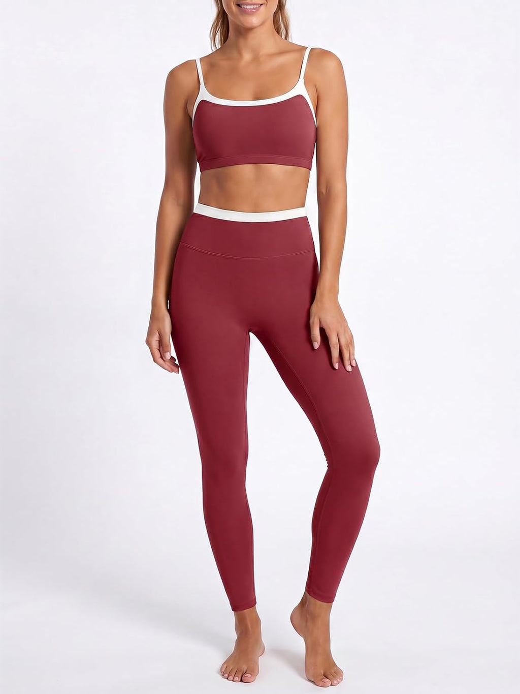 Aoysky Womens 2 Piece Workout Yoga Sets Color Block Matching Leggings Set