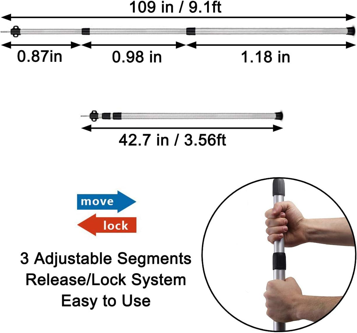 Sunnyglade 2 Pcs Adjustable Tarp Poles Telescoping Rods Aluminum Silver