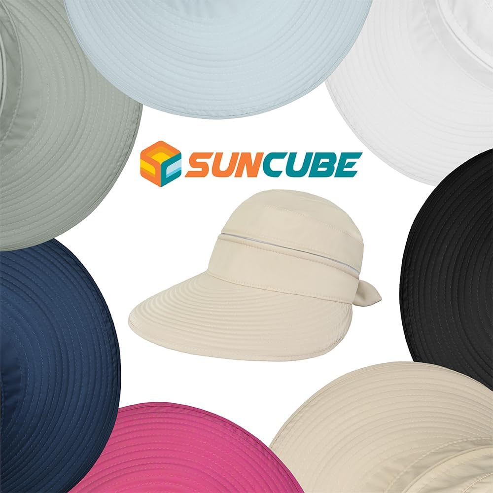 SUN CUBE Womens Sun Hat UV Protection Wide Brim Zip-Off Golf Visor