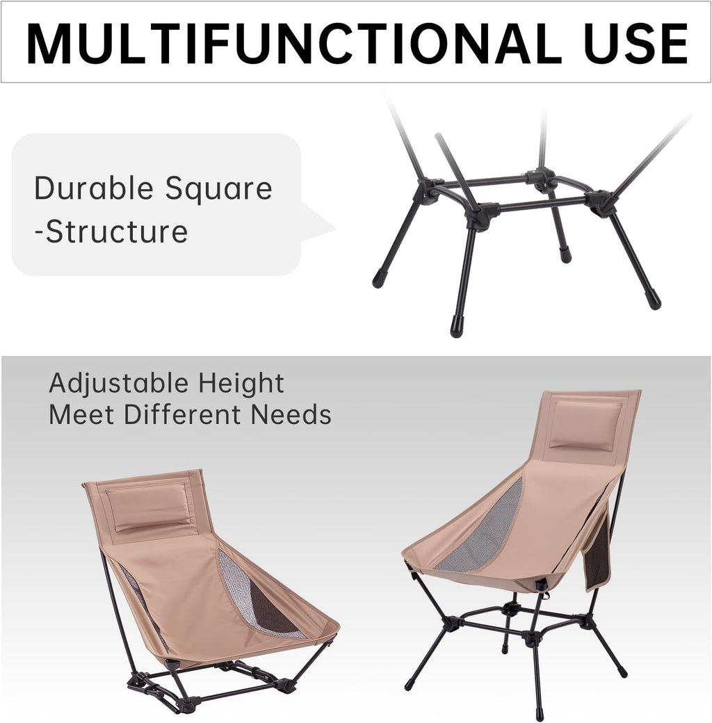 2 Pack High Back Camping Chair, 2-in-1 Height Adjustable, Heavy Duty