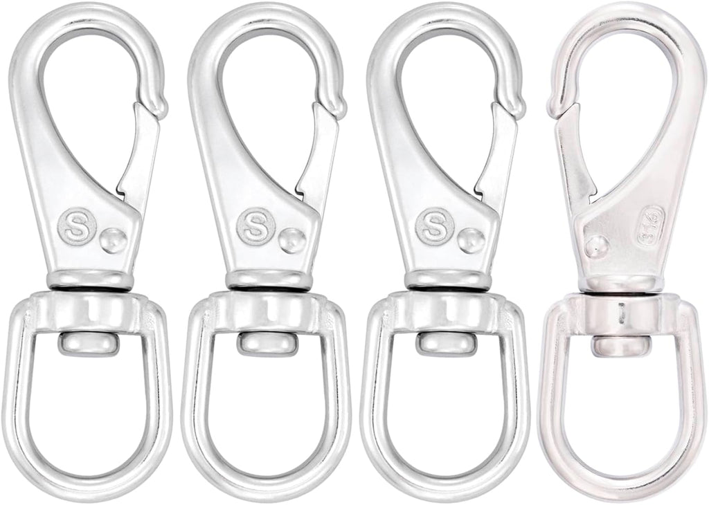 SHONAN 3.5 Inch Stainless Steel Flag Clips for Flagpole Rope- 4 Pack Diving Clips Flag Pole Clips, Swivel Snap Hooks for Dog leashes, Keychains, Boat Ropes, Bird Feeders
