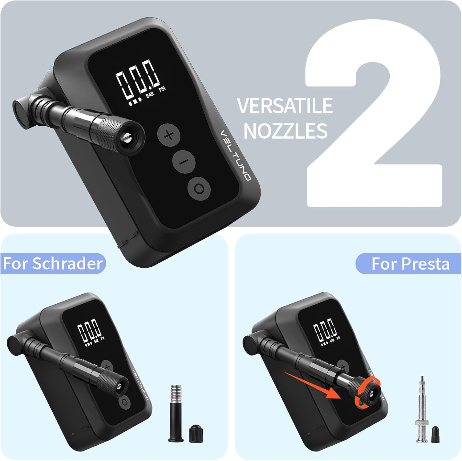 Mini Electric Bike Pump, Max 150 PSI Fast Inflation with Digital Pressure Gauge, Smart Auto Stop, USB-C Rechargeable, Presta & Schrader Valve for Road Bike, MTB, E-Bike, Motorcycle, Balls