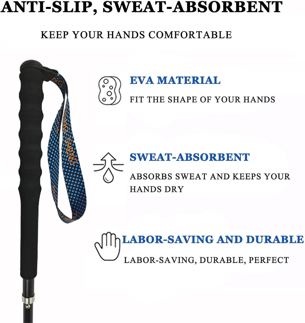 OKHEALING Ultralight Trekking Poles, Foldable, Set of 2, Ultralight Carbon Fiber, Trail Poles with Moisture Wicking Handle, with Storage Bag