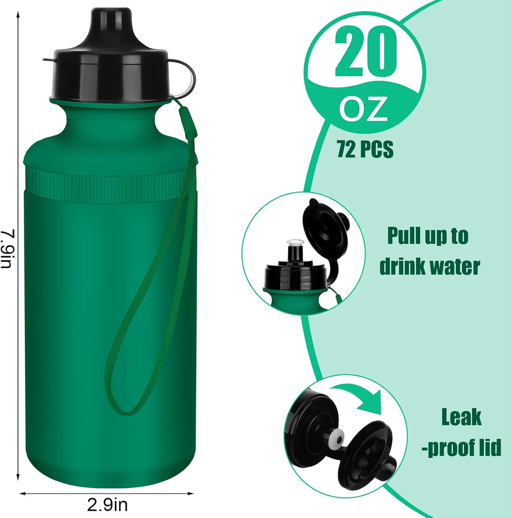 Ziliny 72 Plastic Sports Water Bottles Bulk for Kids 20 Oz