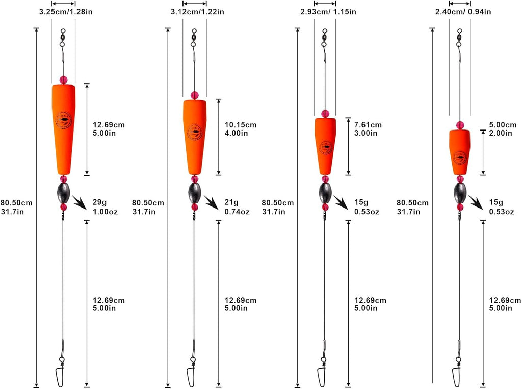 Fishing Floats Rigs Popping Corks for Saltwater Rattle Weighted Bobbers Fishing Tackle (4pcs, 3 in, Orange), set03