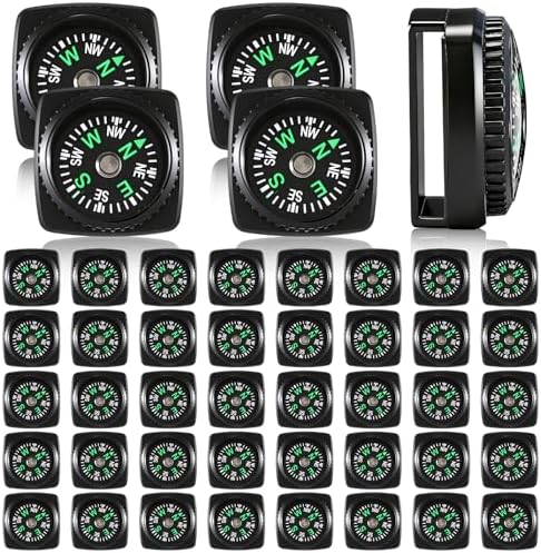 Tallew 50 Pcs Slip-on Wrist Compass Bulk Hard Shell Liquid Filled Mini Small Button Compass Survival Paracord Bracelet Camping Outdoor Activities Accessory 20mm for Hiking Activities