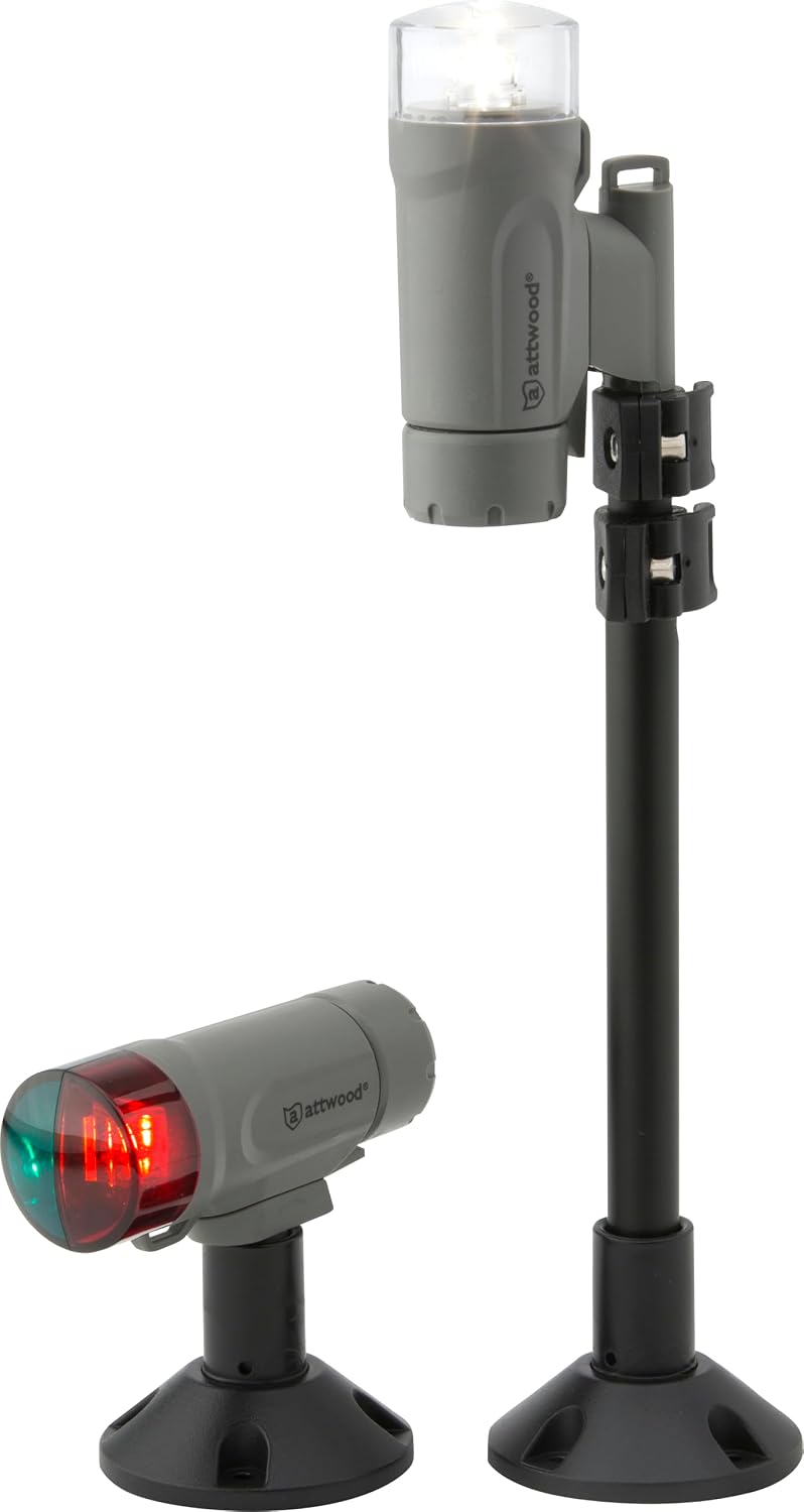 attwood 14190-7 Water-Resistant Portable Clamp-On LED Light Kit with Marine Gray Finish