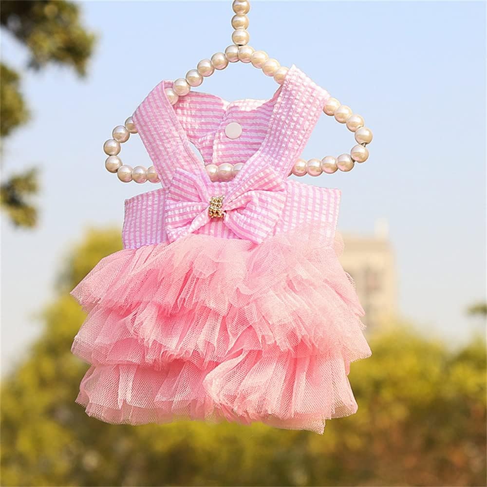 Dog Dresses, Fashion Pet Dog Clothes, Striped Mesh Puppy Dogs Princess Dresses (Purple/Pink(4pack), Medium)