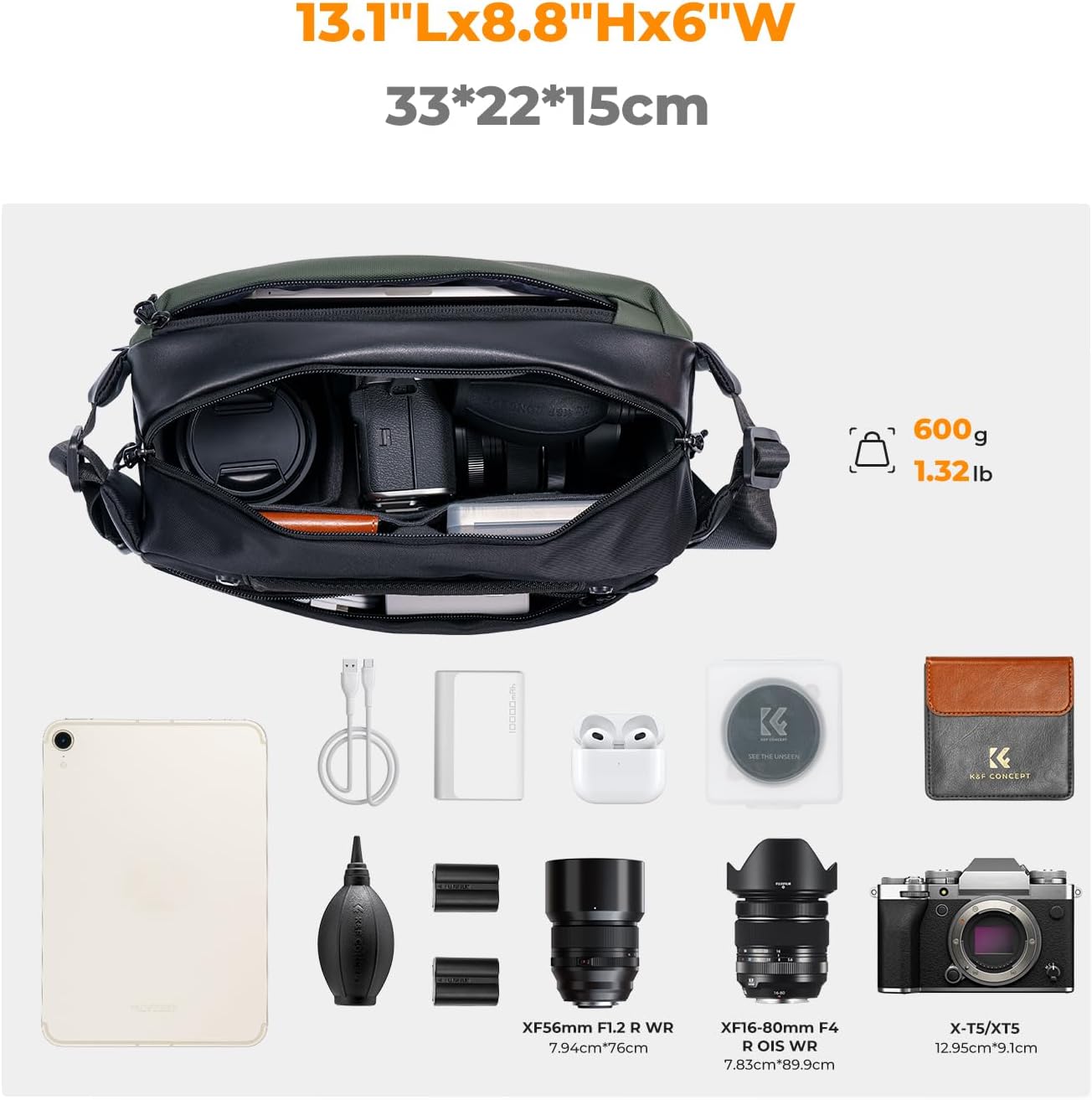 K&F CONCEPT 2 in 1 Camera Sling Bag, Everyday Shoulder Bag