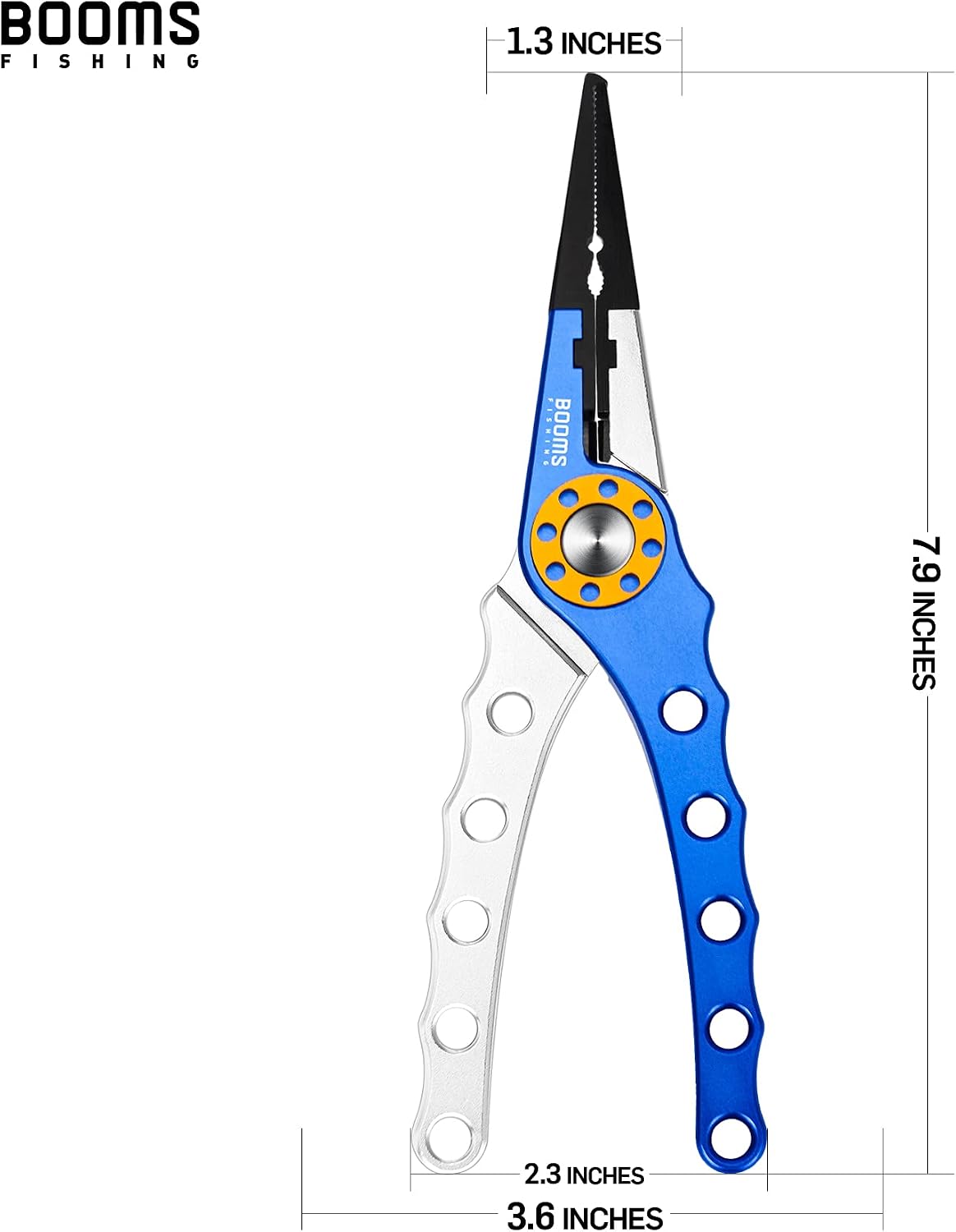 Booms Fishing X1 Aluminum Fishing Pliers Saltwater, Surf Fishing Tackle Kit, Fishing Multitool Hook Remover Braided Fishing Line Cutting and Split Ring with Coiled Lanyard and Sheath