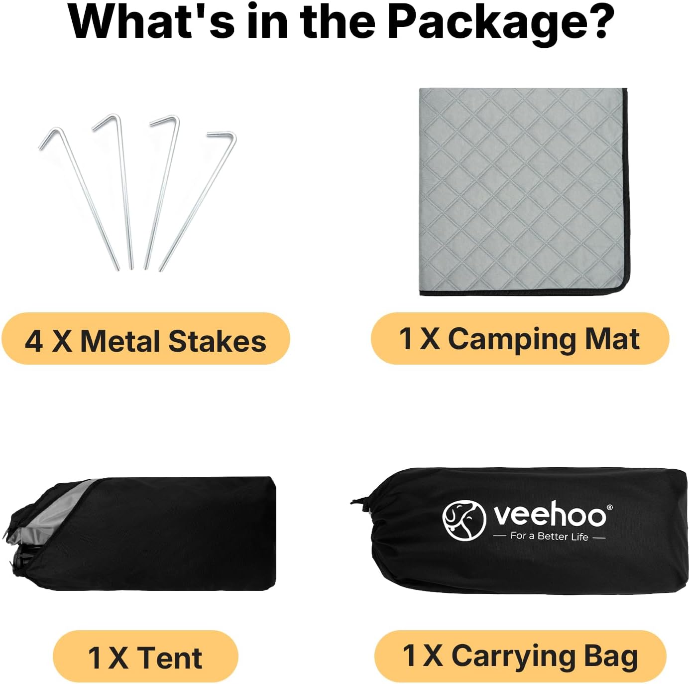 Veehoo Pop Up Dog Tent House for Indoor Outdoor, Portable &amp; Waterproof Dog Canopy Shelter with Cool Mesh, Foldable Automatic Pet Tent for Dogs with Camping Mat and Bag for Large &amp; Extra Large Dogs