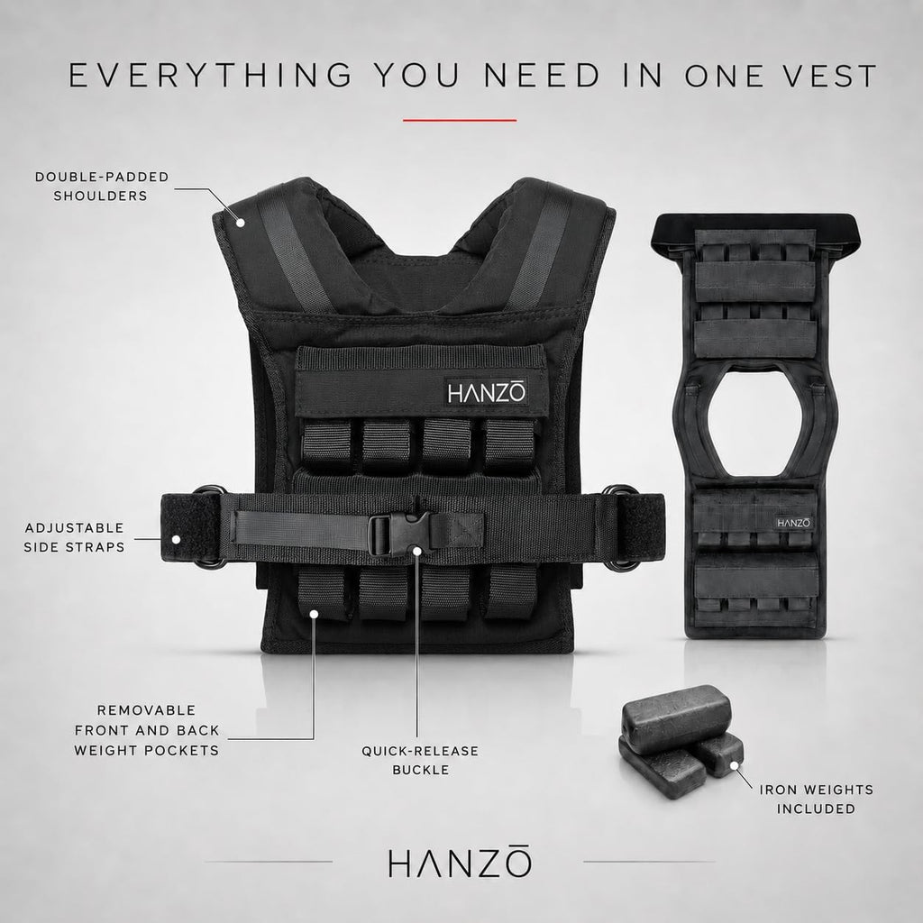 HANZO Weighted Vest for Men & Women 25lbs | 35lbs | 45lbs | 65lbs | Weight Vest With Removable Iron Weights, Adjustable Heavy Duty Weighted Workout Vest for Calisthenics & Fitness Training