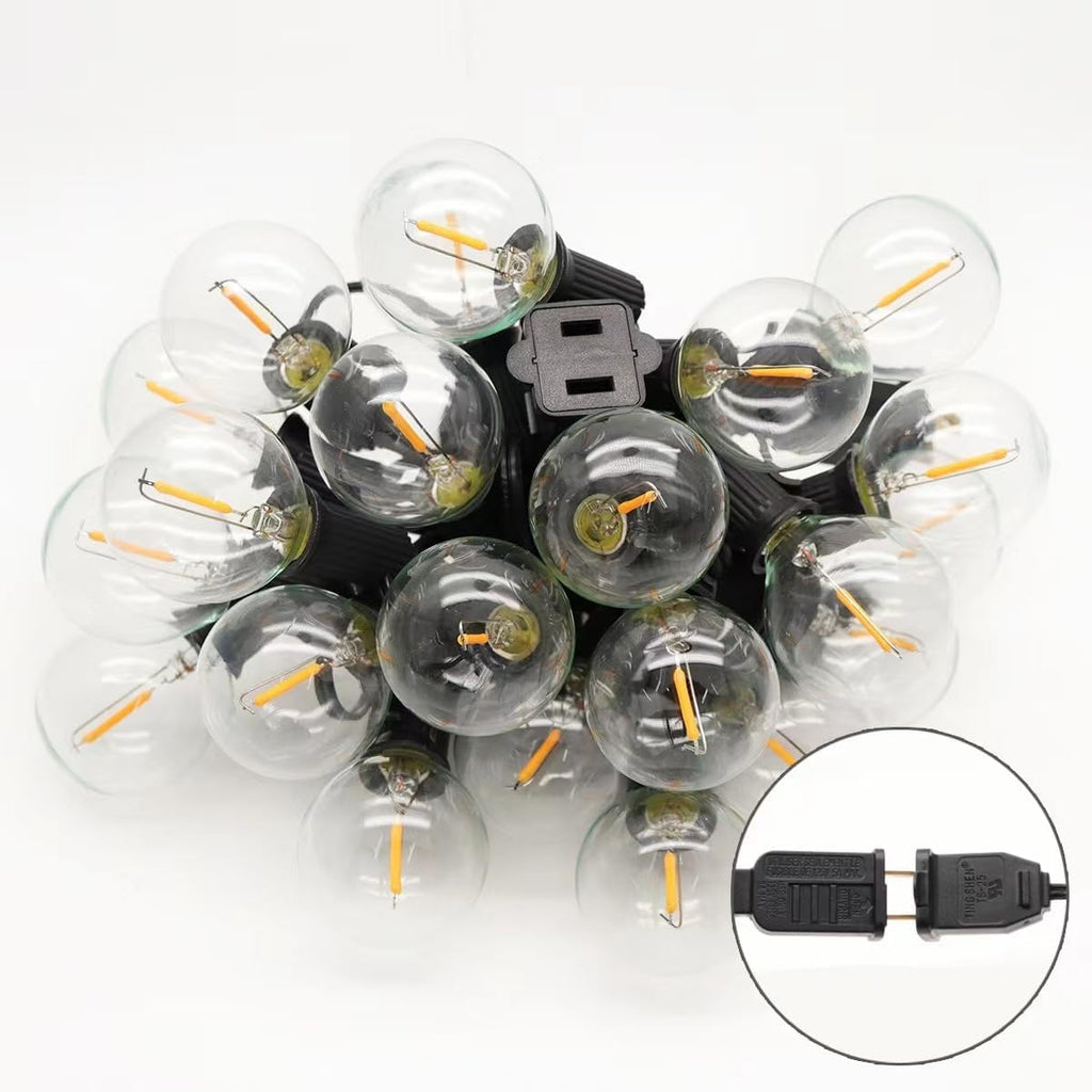 Outdoor String Light 50FT Patio Black with 52 Shatterproof G40 LED Clear Globe Bulbs for Indoor/Outdoor, Connectable Hanging Lights for Backyard Balcony Party Decor
