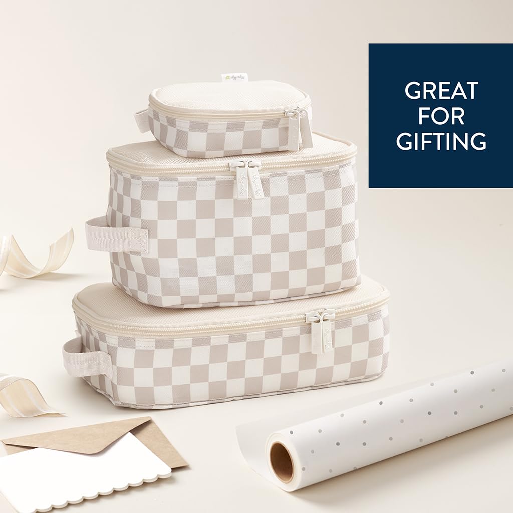 Itzy Ritzy Packing Cubes for Travel, Set of 3 Organizers (Checkerboard)