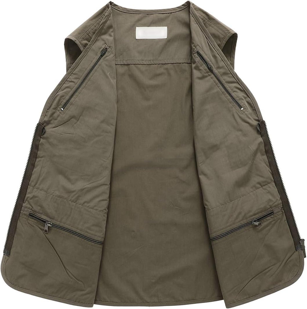 Hbufnha Men's Casual Safari Travel Vest 16 Pockets Outdoor Work Vest Sleeveless Jacket Fishing Hiking Photograph