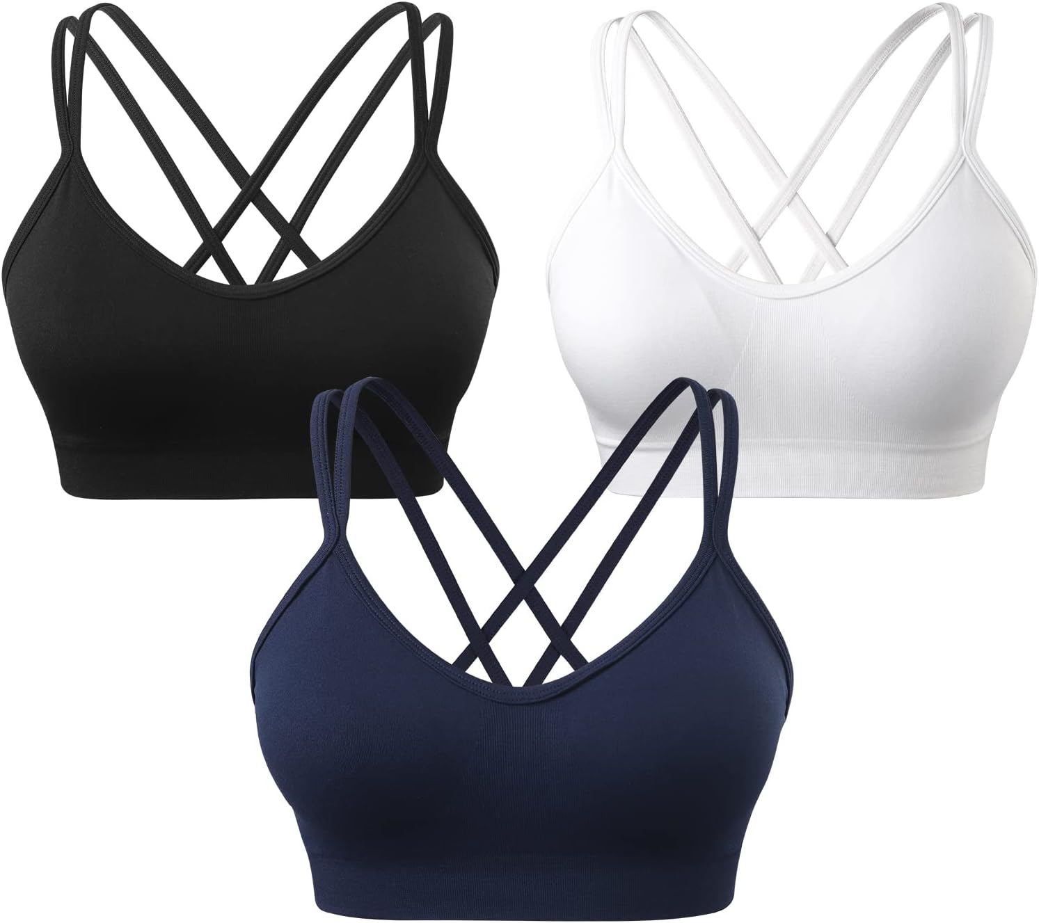 VEQKING Strappy Cross Back Women Sports Bras with Removable Cups