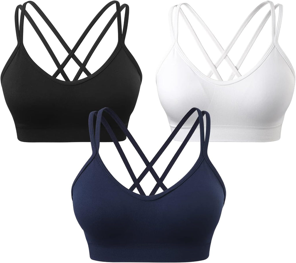 VEQKING Strappy Cross Back Women Sports Bras with Removable Cups