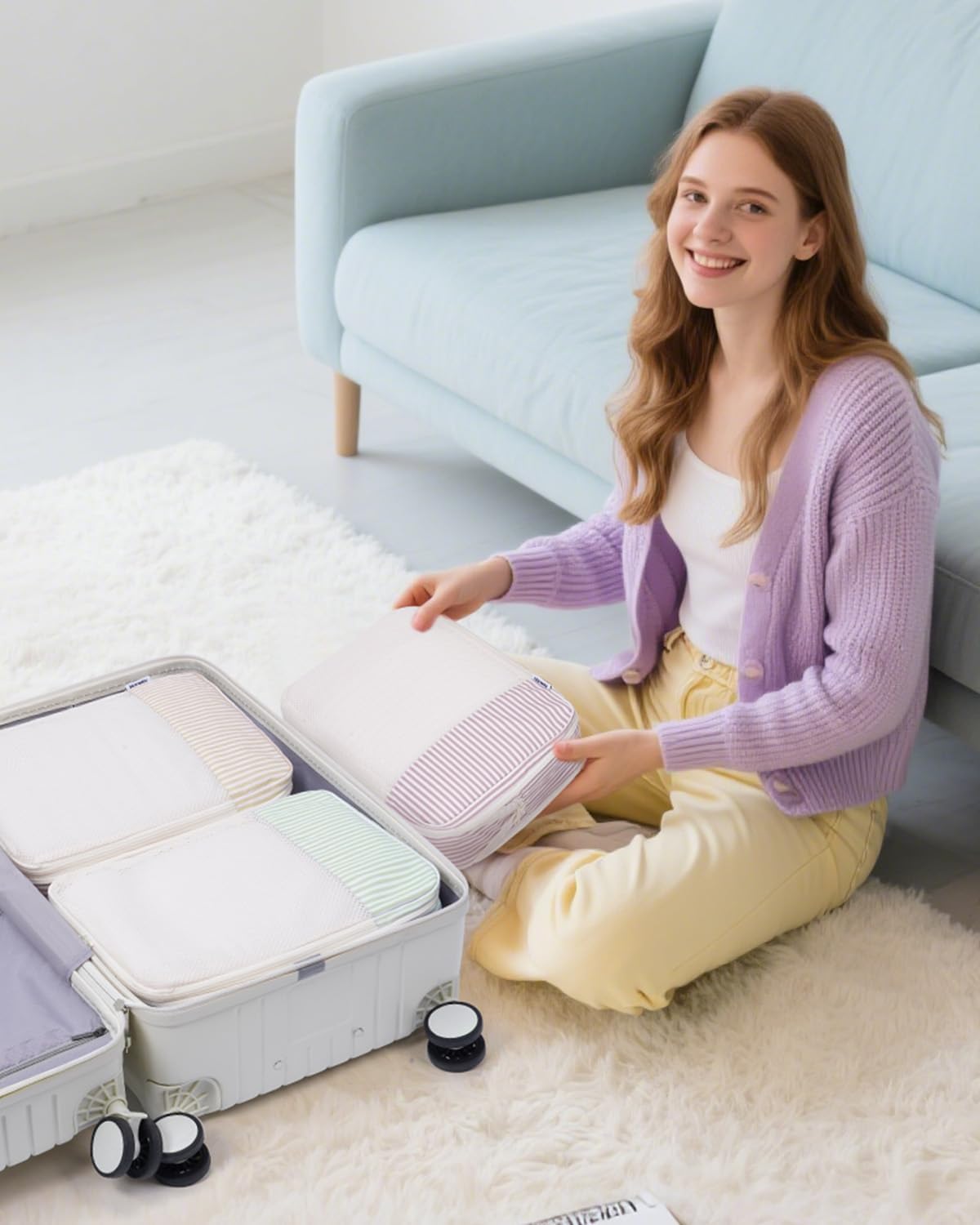 Narwey Compression Packing Cubes for Travel, Cute Luggage Organizer Bags