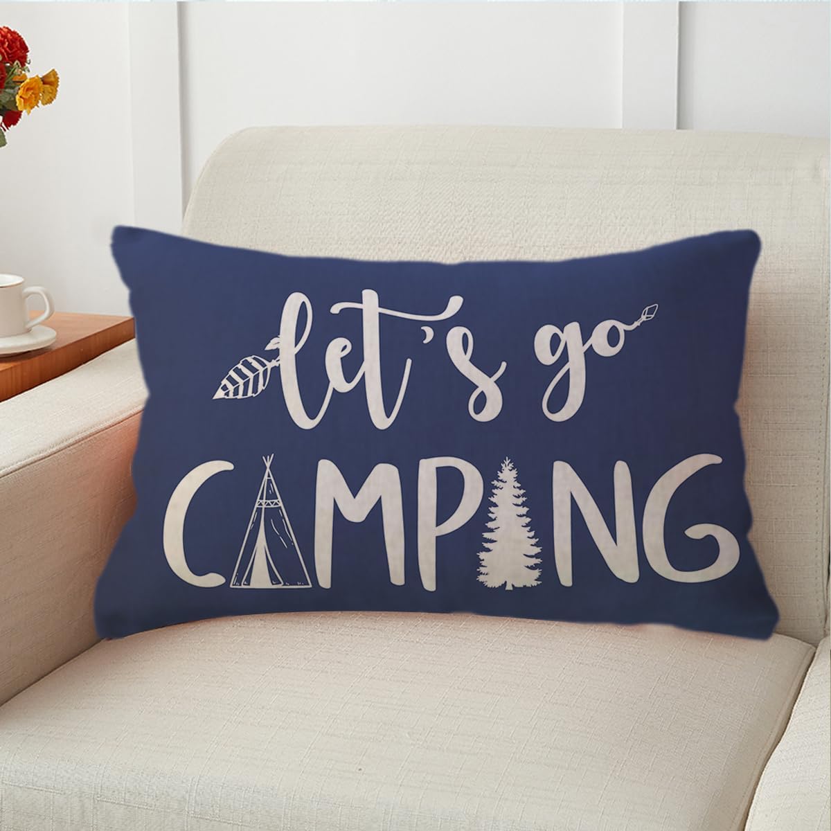 Adventure Camper Decorative Lumbar Pillowcase Double-Sided Let’s Go Camping/Adventure Awaits Throw Pillow Covers Cabin/Camper Cushion Covers 12x20,2Pack for Sofa/Couch/Porch (Blue)