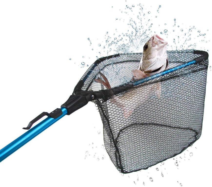 YVLEEN Folding Fishing Net - Foldable Fish Landing Net Robust Aluminum Telescopic Pole Handle and Nylon Mesh 16inch Hoop Size