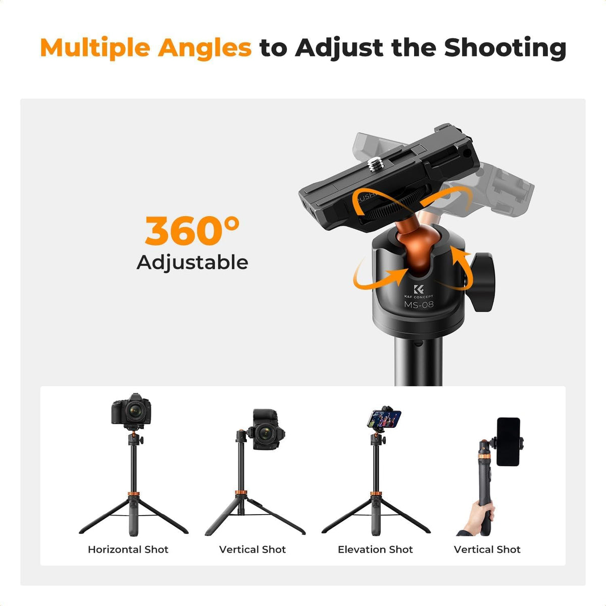 K&F CONCEPT 62'' Phone Selfie Stick Tripod