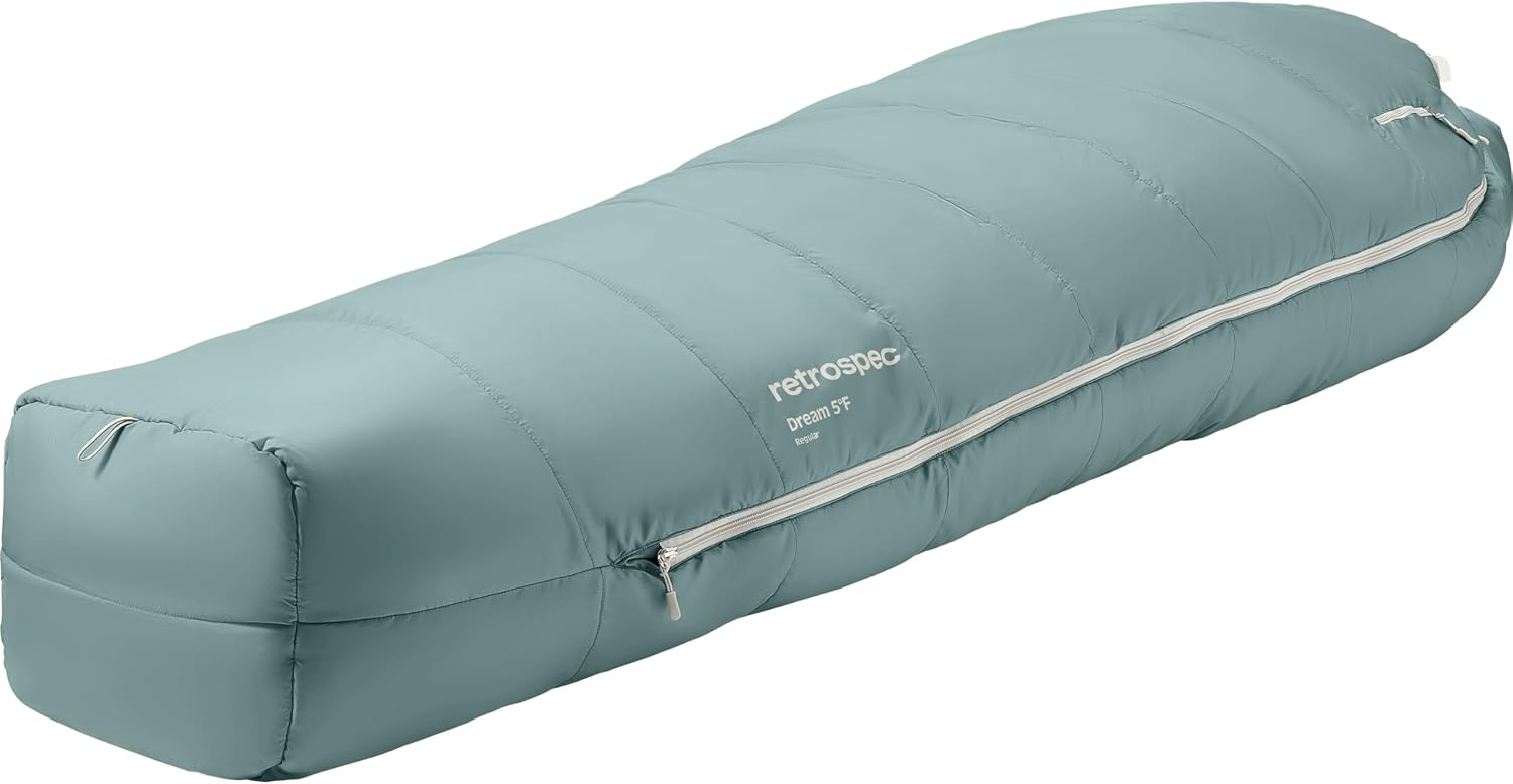 Retrospec Dream Mummy Sleeping Bag - 5, 15, & 30°F Cold Weather Camping & Travel Essential Gear with Water - Resistant Shell & Synthetic Fill - Zippered Pocket & Stuff Sack