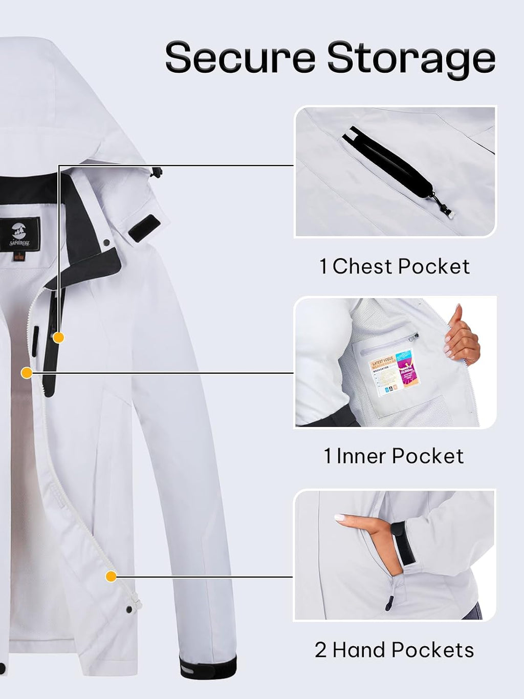 Womens Waterproof Rain jacket Lightweight Raincoat with Removable Hood