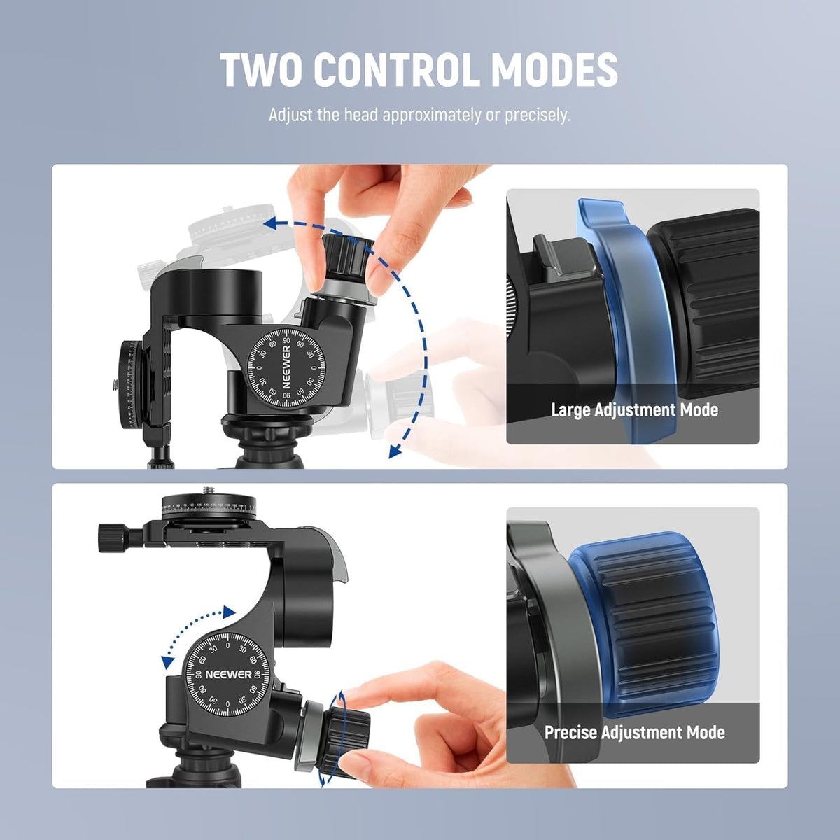 NEEWER 3 Way Geared Tripod Head with 360° Panoramic Arca QR Plate, TH15