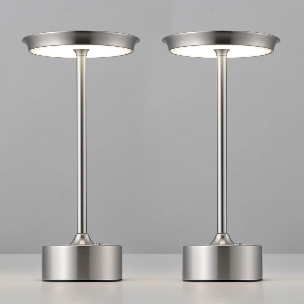 PUSU Rechargeable Table Lamps Set of 2, Nickel Cordless Portable Desk Lamp