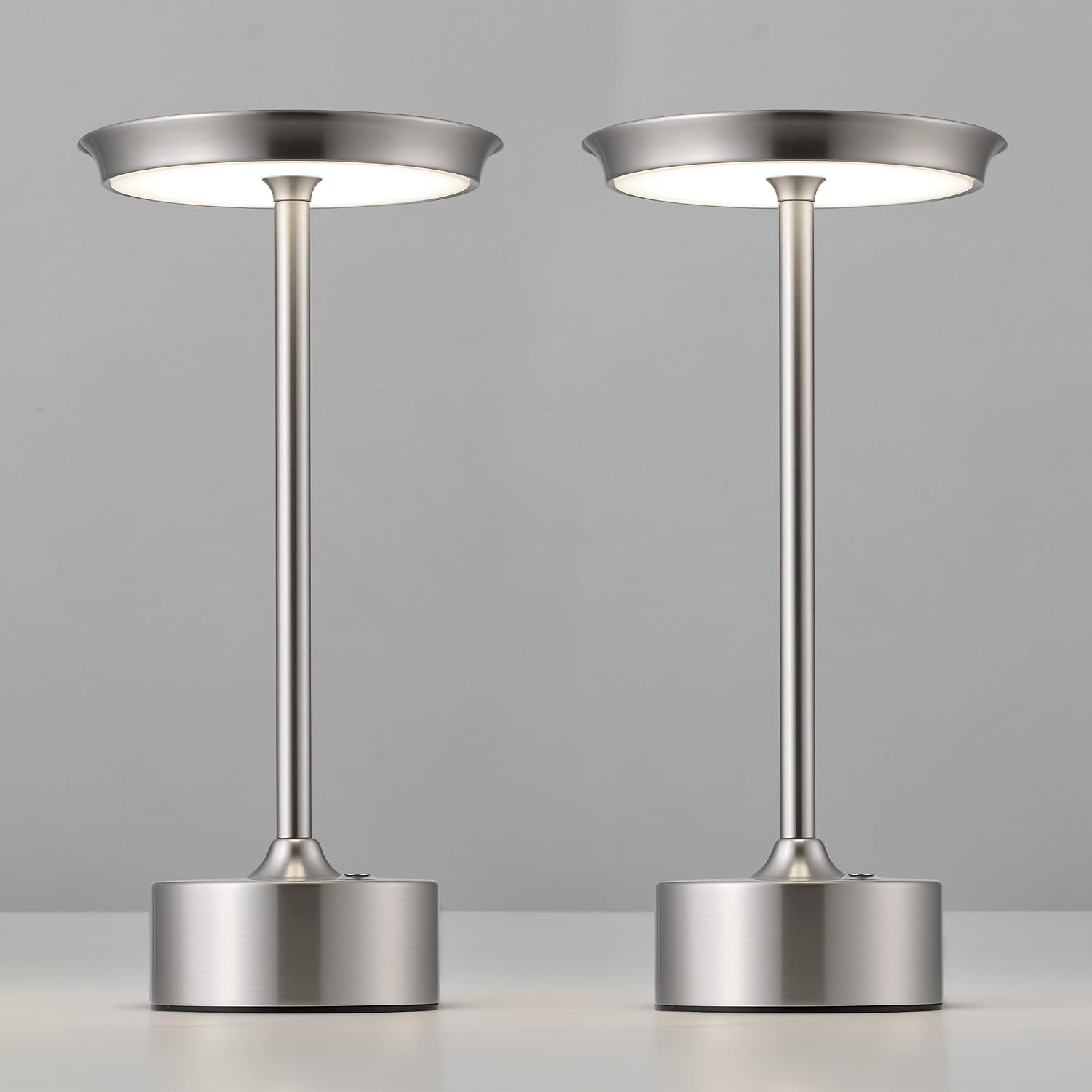 PUSU Rechargeable Table Lamps Set of 2, Nickel Cordless Portable Desk Lamp