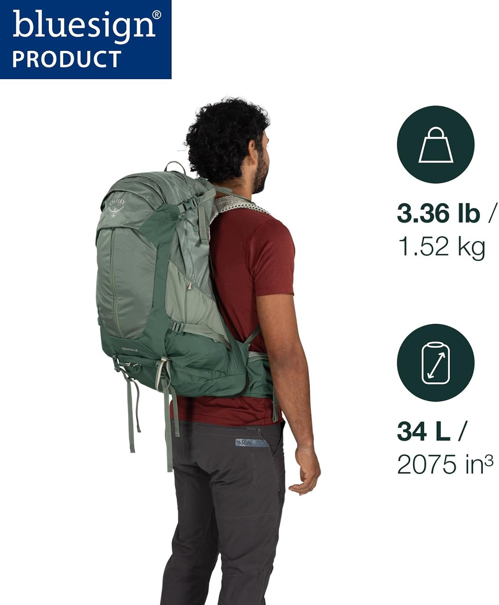 Osprey Stratos 34L Men's Hiking Backpack, Blue OS