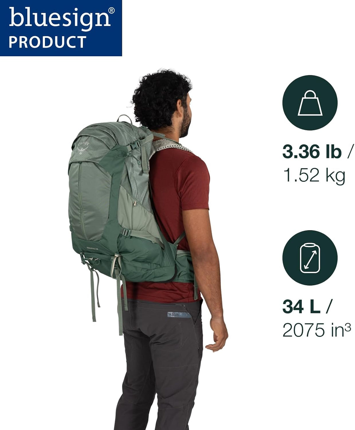 Osprey Stratos 34L Men's Hiking Backpack, Blue OS
